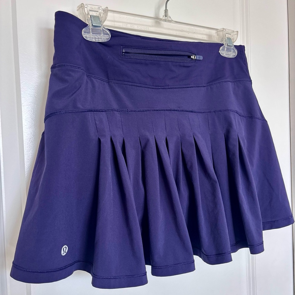 Lululemon Pace Rival Skirt Tall 6 Dark Blue Pleated Tennis Skort Zip Pocket